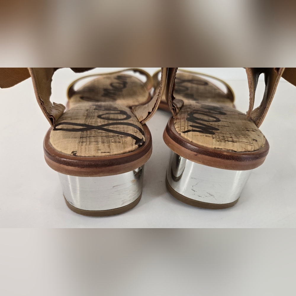 Sam Edelman Trixie Sandals Size 7.5 Tan & Gold, Heel Buckle Ankles Toe Strap - Picture 6 of 10